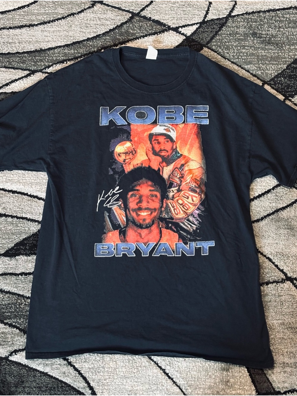 Kobe Bryant Black Graphic Tee with Blue and Orange Print